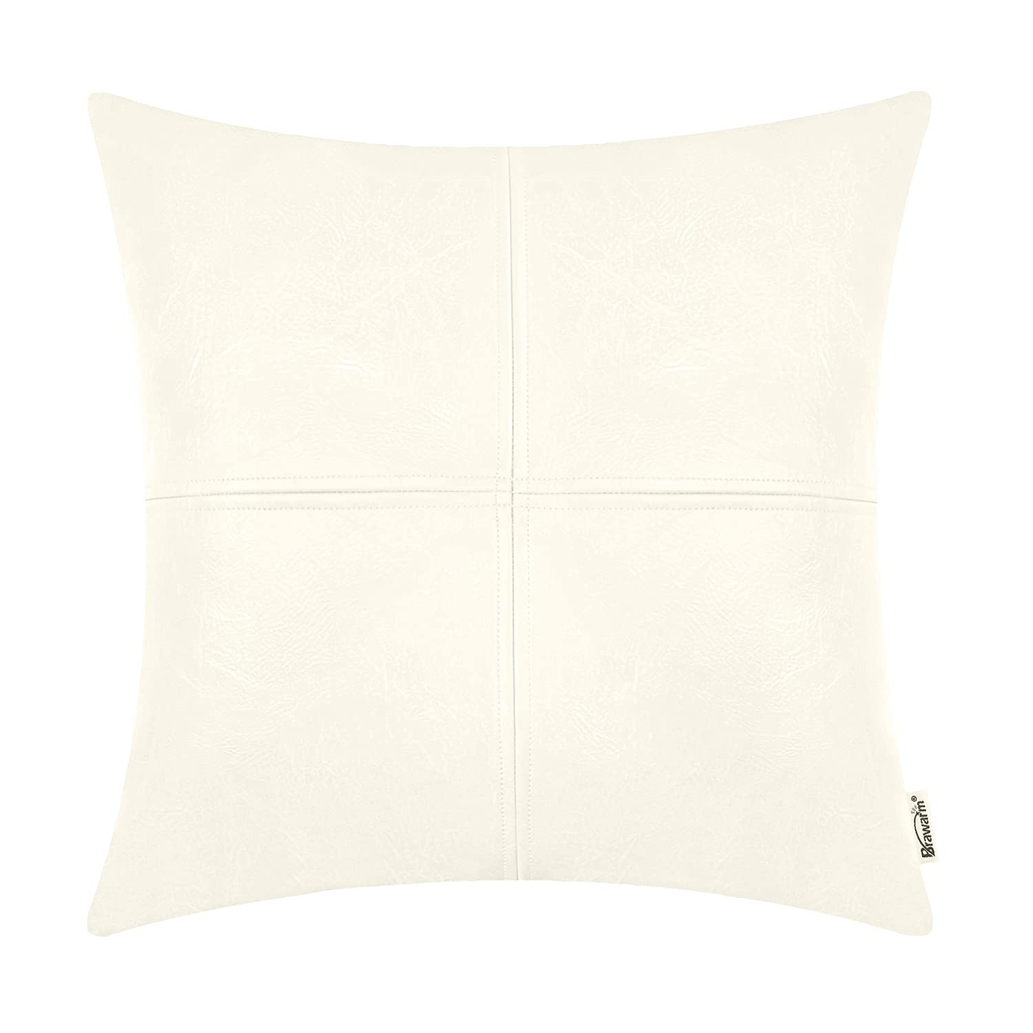 Brawarm Faux Leather Throw Pillow Covers 16 X 16 Inches, Cream Leather Pillow Cover, Hand Stitched Leather Decorative Pillow Cov